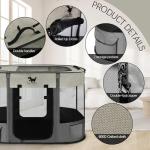 Rest-Eazzzy Dog Playpen, Foldable Kitten Playpen for Medium Dogs, Portable Pet Puppy Playpen with Removable Shade Cover, Indoor Outdoor Travel Camping Use for Small Pets with Carrying Case (S, Grey)