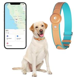 2-in-1 GPS Tracker for Dogs: Smart Collar with Real-Time Location, No Monthly Fee, Unlimited Range (iOS Only) GPS Tracker Dog Collar- Ideal for Small, Medium Large Dogs(Tracker Included) (Brown)