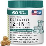 Dog Multivitamin Chewable - Chew + Heal 12-in-1, 60 Ct, Puppy & Senior Dog Vitamins & Supplements for Hip & Joint, Skin & Coat, Immune Support with Glucosamine, Omega 3,6,9, Probiotics, Chicken Flavor