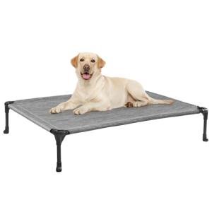 Veehoo Outdoor Elevated Dog Bed Large Sized Dogs, Large Cooling Raised Dog Cots Beds Training Platform Off Ground Hammock with Breathable Mesh, No-Slip Feet, 42"x30", Black Silver