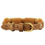NOAH & PAW Dog Collar for Medium Dogs, Genuine Leather Medium Dog Collar with Paracord, Heavy Duty Metal Buckle, Unisex Colors for Girl and Boy, Neck Size 14"-19" (Camel).