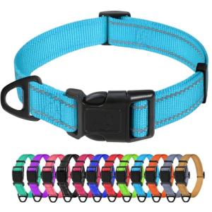 TagME Small Dog Collar, Adjustable Reflective Nylon Pet Collar with Quick Release Buckle, Sky Blue, 5/8" Width