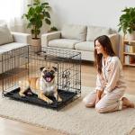 Sweetcrispy 30 Inch Single Door Dog Crate, Metal Pet Kennel with Secure Lock, Foldable Design, Removable Tray for Easy Cleaning, Portable Puppy Cage for Small Dogs, Ideal for Training & Travel