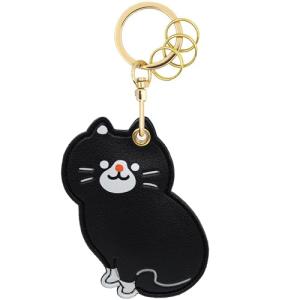 MC Fashion PU Leather Keychain Holder Compatible with AirTag, Cute Pet Cat and Dog GPS Tracker Case Charm Key Ring (Black Cat)