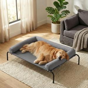 RRPETHOME Large Elevated Cooling Dog Bed, Raised Dog Cot Beds for Large Dogs, Elevated Outdoor Pet Bed, Chew Proof Portable Cooling Pet Cot with Skid-Resistant Feet and Breathable Mesh
