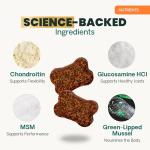 VetriScience Ultimate Strength Healthy Hip & Joint Chews, GlycoFlex Glucosamine, Chondroitin and Green-Lipped Mussel Joint Support Supplement for Dogs, Soothe Joint Discomfort, Bacon, 120 Count