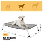 Veehoo Elevated Dog Bed for Outdoor, Cooling Waterproof Raised Dog Cots Beds for Large Dogs, Curved Off Ground Pet Hammock Cot Lifted for Outside, up to 85lbs, White Legs, Black Silver 42"