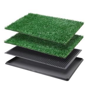 LOOBANI Dog Grass Pad with Tray - Dog Litter Box - Indoor Potty for Apartment and Patio Training - with 2 Packs Grass Pee Pads for Replacement, 16×20 Inch