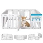 BIRDROCK HOME Dog Playpen w/Door, 16 Panel, 25.6in H | Strong Plastic, Non-Slip Puppy Playpen, Secure Pet Gate | Indoor Outdoor Fence | Configurable Panels | Medium to Large Pets - White