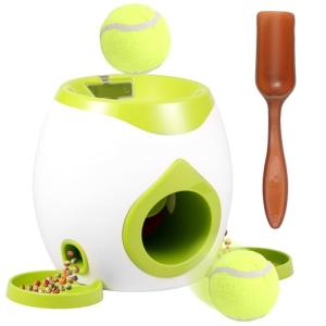 ZLHETWT Dog Ball Launcher Interactive Puppy Ball Thrower Machine with Treat Dispenser Fun Dog Training Toys for Indoor Outdoor(Green,2 Balls)