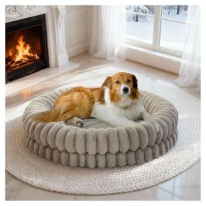 Luxury Donut Dog Bed - 36 Inch Round Oatmeal