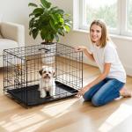 DUMOS 30-Inch Medium Dog Crate with Leak-Proof Tray