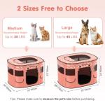 Dog Playpen, Portable Pet Cat PlayPen, 600D Oxford Dog Kennel Tent Crate, Waterproof&Breathable, Indoor Outdoor Travel Camping for Medium/Large Breed with Carrying Case+Bowl(M), Light Pink Flowers