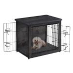 DWANTON Dog Crate Furniture with Cushion, Wooden Kennel Table with Double Doors, Indoor Dog House, Small/Medium/Large/Extra Large Size, 27.2" L, Dark Gray