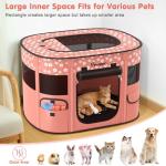 Dog Playpen, Portable Pet Cat PlayPen, 600D Oxford Dog Kennel Tent Crate, Waterproof&Breathable, Indoor Outdoor Travel Camping for Medium/Large Breed with Carrying Case+Bowl(M), Light Pink Flowers