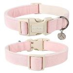 DOGWONG Cotton Hemp Pink Dog Collar Adjustable Soft Natural Fabric Pet Collar Cute Wedding Puppy Necklace for Small Medium Large Dogs