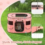 Dog Playpen, Portable Pet Cat PlayPen, 600D Oxford Dog Kennel Tent Crate, Waterproof&Breathable, Indoor Outdoor Travel Camping for Medium/Large Breed with Carrying Case+Bowl(M), Light Pink Flowers