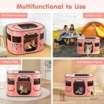 Dog Playpen, Portable Pet Cat PlayPen, 600D Oxford Dog Kennel Tent Crate, Waterproof&Breathable, Indoor Outdoor Travel Camping for Medium/Large Breed with Carrying Case+Bowl(M), Light Pink Flowers