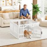 FDW Dog Playpen with Door, 24 Inch Puppy Play Pen for Small Dogs, Indoor Outdoor Plastic Pet Fence, Secure Locking Gate Pen, 38" L x 38" W x 24" H, White (4 Panels)