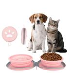 ABIXIEYQ Collapsible 2-in-1 Dog Bowls: Leakproof Double Silicone Food & Water Bowl for Travel, Camping, Hiking - Portable Cat & Dog Feeding Supplies (Pink)
