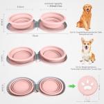 ABIXIEYQ Collapsible 2-in-1 Dog Bowls: Leakproof Double Silicone Food & Water Bowl for Travel, Camping, Hiking - Portable Cat & Dog Feeding Supplies (Pink)