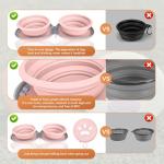 ABIXIEYQ Collapsible 2-in-1 Dog Bowls: Leakproof Double Silicone Food & Water Bowl for Travel, Camping, Hiking - Portable Cat & Dog Feeding Supplies (Pink)
