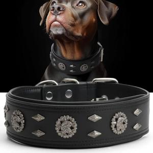 LOIIHEII Premium Leather Dog Collar for Large Dogs - 2-Inch Wide Adjustable Soft Handmade Heavy Duty Collar for Giant Breeds, Durable & Comfortable - Black
