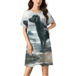 Flat-Coated Retriever Dog Women's Nightgown Nightdress Crew Neck Short Sleeve T-Shirt Lounge Pajama