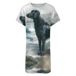 Flat-Coated Retriever Dog Women's Nightgown Nightdress Crew Neck Short Sleeve T-Shirt Lounge Pajama