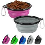 Collapsible Dog Bowl 2 Pack, Dog Water Bowls for Travels, Portable Foldable Pet Bowls Feeding Watering Dish for Parking Walking Camping with 2 Carabiners Clip (12oz, Small, Grey+Purple)