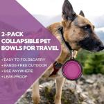 Collapsible Dog Bowl 2 Pack, Dog Water Bowls for Travels, Portable Foldable Pet Bowls Feeding Watering Dish for Parking Walking Camping with 2 Carabiners Clip (12oz, Small, Grey+Purple)