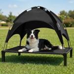 Elevated Dog Bed with Canopy Raised Pet Cot for Large Dogs, Outdoor Dog Cot with Removable Sun Shade Tent, Breathable Mesh Portable Dogs Cot for Camping, Beach, Backyard, Outdoor Use