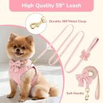 Small Dog Collar Harness and Leash Set, Dog Harness no Pull with Bowtie, Breathable Cotton Adjustable Pet Puppy Harness, Easy Walk Dog Harness, M(16-21")