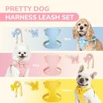 Small Dog Collar Harness and Leash Set, Dog Harness no Pull with Bowtie, Breathable Cotton Adjustable Pet Puppy Harness, Easy Walk Dog Harness, M(16-21")