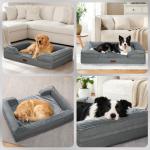 XL Orthopedic Dog Beds for Extra Large Dogs 44x32in, Waterproof Memory Foam Big Size Pet Bed with Sides, Comfort Thick Egg-Crate Foam, Dog Crate Pad & Couch Bed,Washable Cover & Non-Slip Bottom,Grey