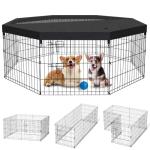 Foldable Metal Dog Playpen with Cover, 8 Panels