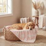 Horaldaily Pets Flannel Blanket, Pink Leaves 3D Textured Soft Fuzzy Fluffy Plush Cozy Fleece Premium Blankets for Dog Cat Puppy Kitten Couch Protection, 30x40