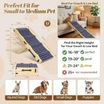 2026 Upgraded Dog Ramp for Couch & Low Bed, 33" L Folding Wood Pet Ramp 200LB Capacity, 4-Level Adjustable Height 11"-20", Non-Slip Sturdy Puppy Ramp for Small & Senior Dogs, Joint Relief, Wavy Design