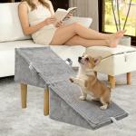 Split Ottoman Dog Ramp for Small Dogs and Cats – 2-in-1 Foldable Wooden Pet Ramp and Stairs for Couch and Low Bed, or Ottoman, Non-Slip and Portable, Grey