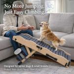 2026 Upgraded Dog Ramp for Couch & Low Bed, 33" L Folding Wood Pet Ramp 200LB Capacity, 4-Level Adjustable Height 11"-20", Non-Slip Sturdy Puppy Ramp for Small & Senior Dogs, Joint Relief, Wavy Design