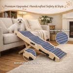 2026 Upgraded Dog Ramp for Couch & Low Bed, 33" L Folding Wood Pet Ramp 200LB Capacity, 4-Level Adjustable Height 11"-20", Non-Slip Sturdy Puppy Ramp for Small & Senior Dogs, Joint Relief, Wavy Design