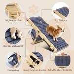 2026 Upgraded Dog Ramp for Couch & Low Bed, 33" L Folding Wood Pet Ramp 200LB Capacity, 4-Level Adjustable Height 11"-20", Non-Slip Sturdy Puppy Ramp for Small & Senior Dogs, Joint Relief, Wavy Design