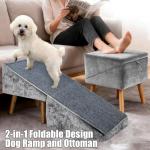 Split Ottoman Dog Ramp for Small Dogs and Cats – 2-in-1 Foldable Wooden Pet Ramp and Stairs for Couch and Low Bed, or Ottoman, Non-Slip and Portable, Grey
