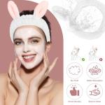Cute White Rabbit Ears Headband Frog Eye Elastic to Wash Face for Women Makeup Shower Spa (1 Pack)
