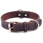 DAIHAQIKO Genuine Leather Dog Collar, Heavy Duty Wide Dog Collar for Small,Medium, Large and Extra Large Dog (L: 1.2" Wide for 17"-23" Neck, Dual Stitch - Brown)