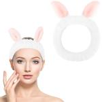 Cute White Rabbit Ears Headband Frog Eye Elastic to Wash Face for Women Makeup Shower Spa (1 Pack)