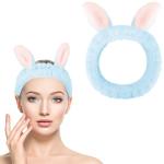 Cute Blue Rabbit Ears Headband Frog Eye Elastic to Wash Face for Women Makeup Shower Spa (1 Pack)