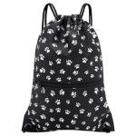 HOLYLUCK Drawstring Backpack Bag Sport Gym Sackpack (Black background white Dog Paw Prin)