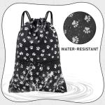 HOLYLUCK Drawstring Backpack Bag Sport Gym Sackpack (Black background white Dog Paw Prin)