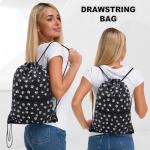 HOLYLUCK Drawstring Backpack Bag Sport Gym Sackpack (Black background white Dog Paw Prin)